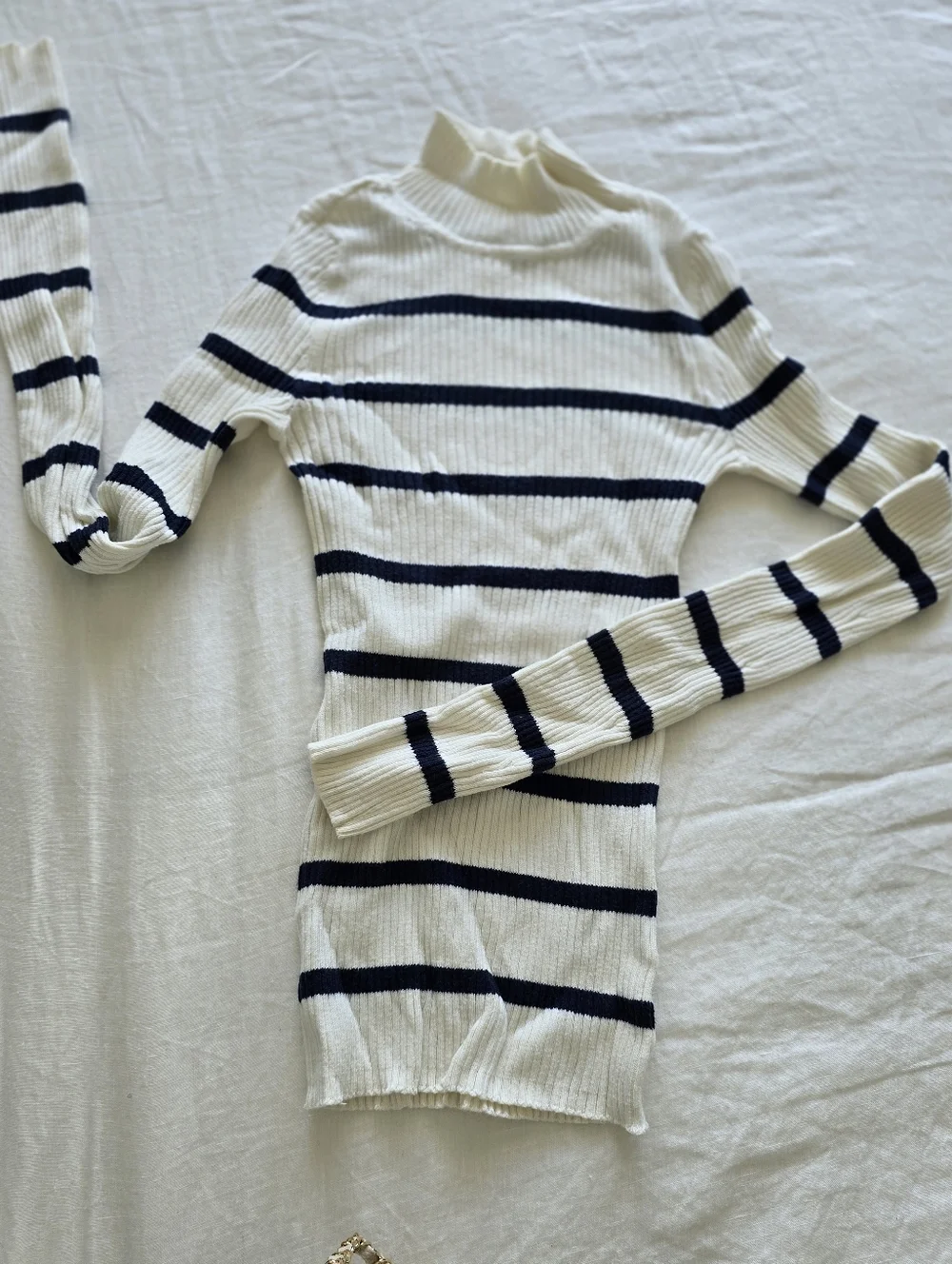 American Eagle Outfitters Cream & Navy Striped Turtleneck Sweater